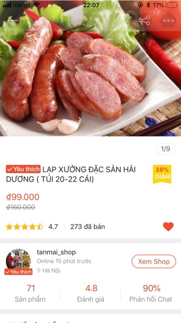 Combo 2 gói lạp xưởng đặc sản Hải Dương ( 40 CÁI)- chỉ giao hàng hà nội