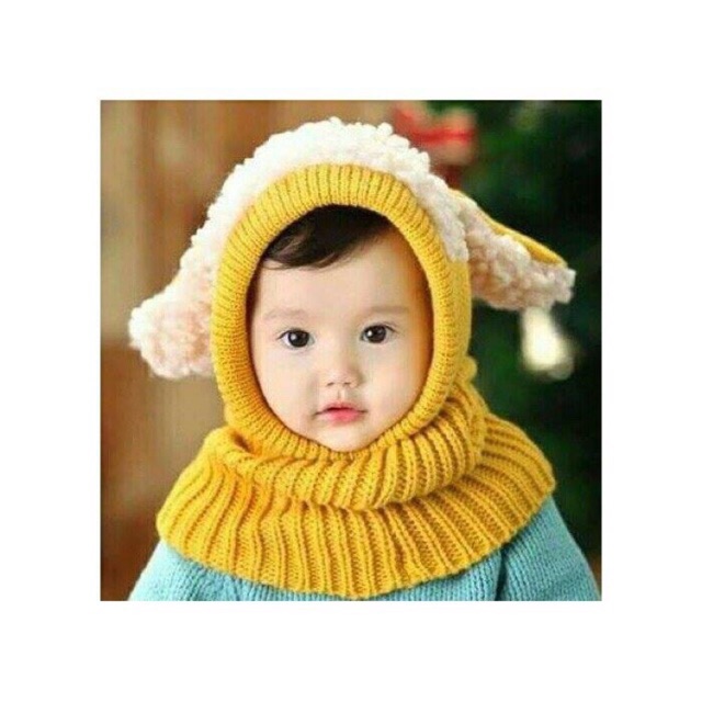 Mũ cừu liền khăn siêu ấm cho bé