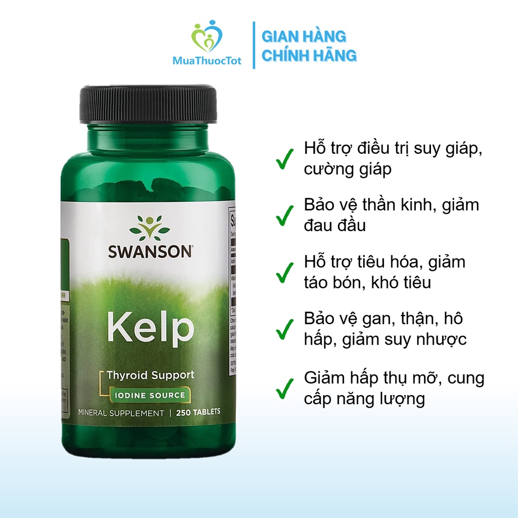 Swanson hỗ trợ tuyến giáp Kelp  225mcg 250 viên