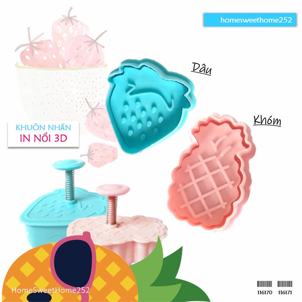 Khuôn Nhấn Bánh Cookie Cutter Khuôn Lò Xo In Nổi 3D trái cây