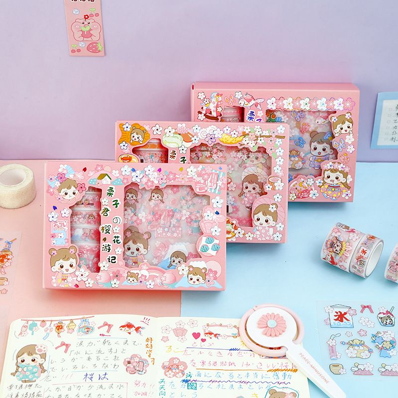 Set 6 cuộn washi tape kèm 6 tấm sticker