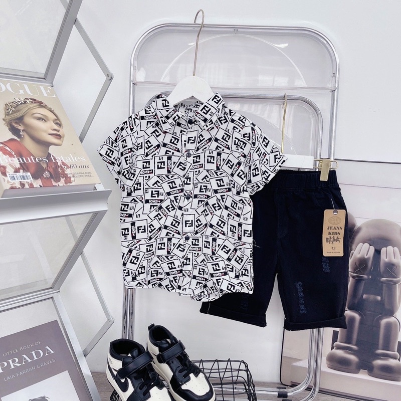 Áo sơ mi lụa tay ngắn bé trai cực cool ngầu size đại