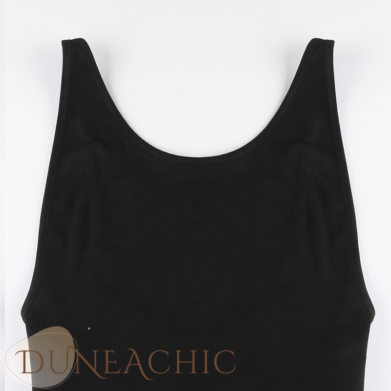 DUNEA Áo liền quần cổ chữ U hở lưng màu trơn quyến rũ cho nữ