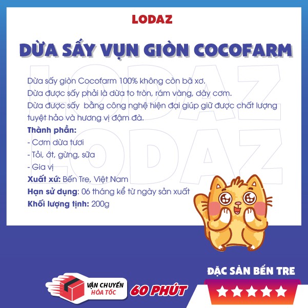 Dừa sấy vụn giòn cao cấp Cocofarm nhiều vị, không bã xơ, thơm ngon hương vị đậm đà, dai giòn tan trong miệng hũ 200g