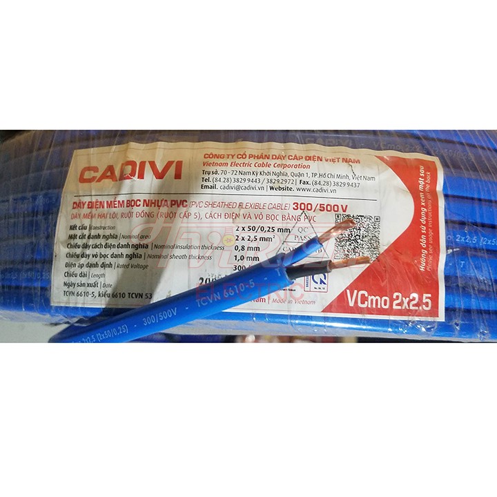 Dây điện đôi Cadivi hai lớp bọc 2x2.5 2x1.5 2x1.0 2x0.75 1 mét