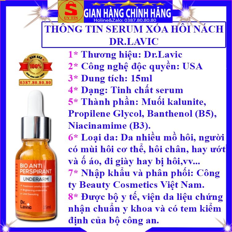 Serum khử mùi hôi nách hôi chân xịn Dr.lavic xóa thâm vùng nách dưỡng trắng da xịt khử mùi toàn thân cơ thể cho nam nữ