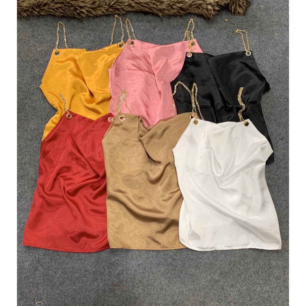 [Mã FAMAYWA giảm 10K đơn 50K] Áo 2 dây phi lụa cổ đổ dây xích khoen tròn cực xinh xinh | BigBuy360 - bigbuy360.vn