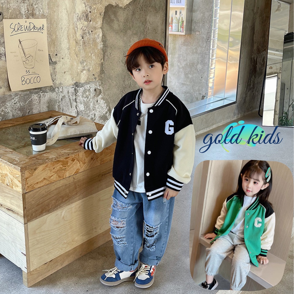 Áo Khoác Trẻ Em Bé Trai Goldkids312 Áo Bomber Bé Gái Phong Cách Bóng Chày Thu Đông 2022