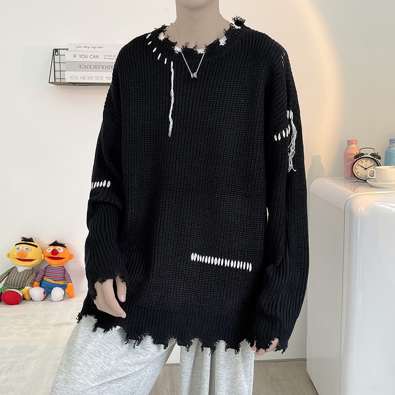 Áo sweater phối rách phong cách đường phố thời trang thu đông cho cặp đôi