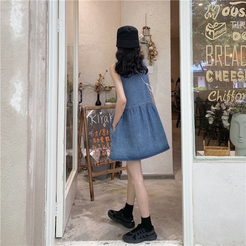 Đầm Denim Hai Dây Cổ Chữ V Phong Cách Hàn Quốc Mẫu Mới Thời Trang Mùa Hè Dành Cho Nữ Hot Trend Loại 1