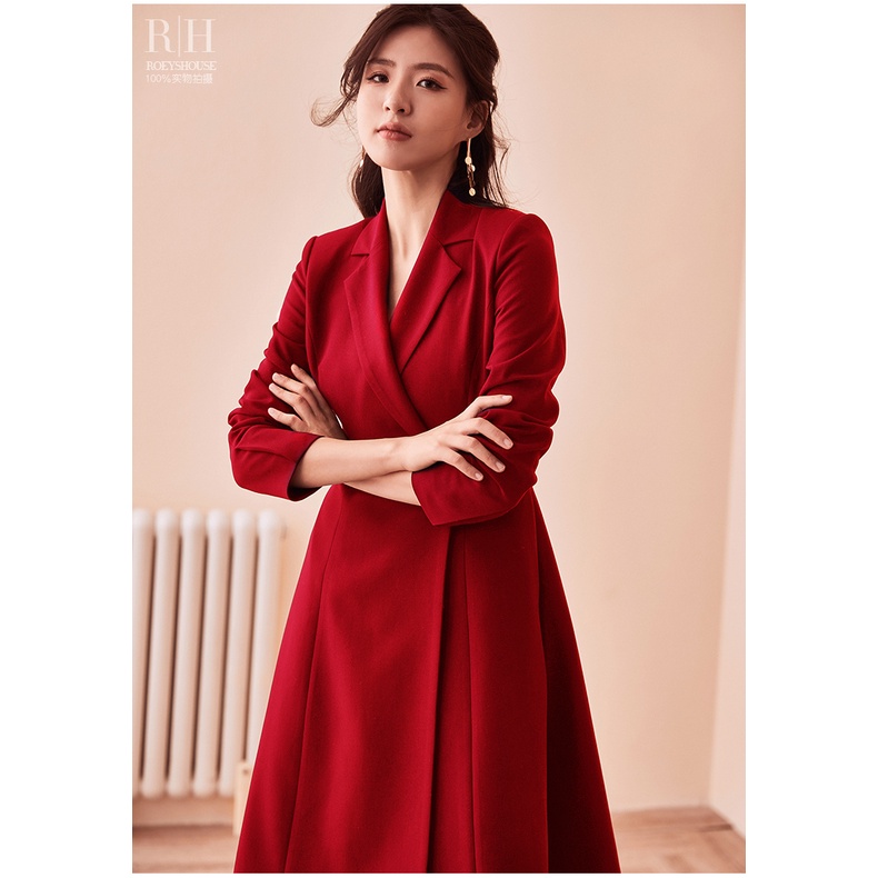 Đầm vest trơn tối giản đấp chéo dáng xòe rộng