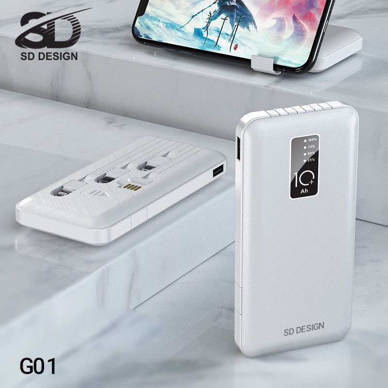 Sạc dự phòng chính hãng SD DESIGN G01 dung lượng 10.000 mAh có đầy đủ chân sạc cho iphone, samsung, xiaomi,...