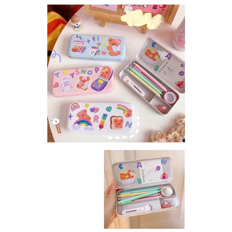 Hộp đựng bút học sinh TẶNG KÈM STICKERS bằng nhựa Pencil Box dễ dàng thiết kế sáng tạo họa tiết dễ thương