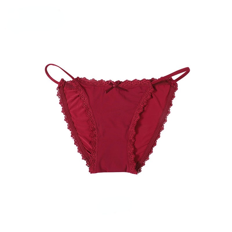 Quần Lót Lụa Mỏng Lưng Thấp Không Đường May Kháng Khuẩn Phối Ren Quyến Rũ Cho Nữ