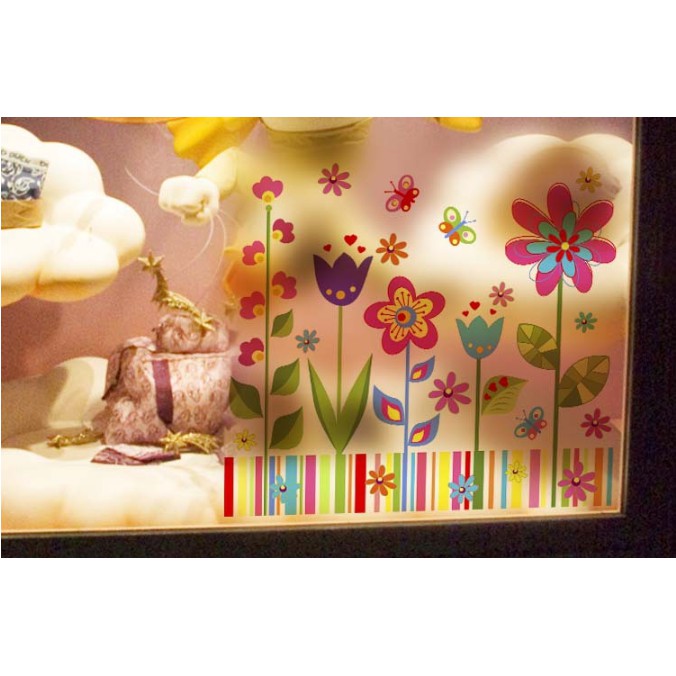 Decal dán kính cao cấp - Mẫu Hoa tuổi thơ sắc màu ( 60x58 )