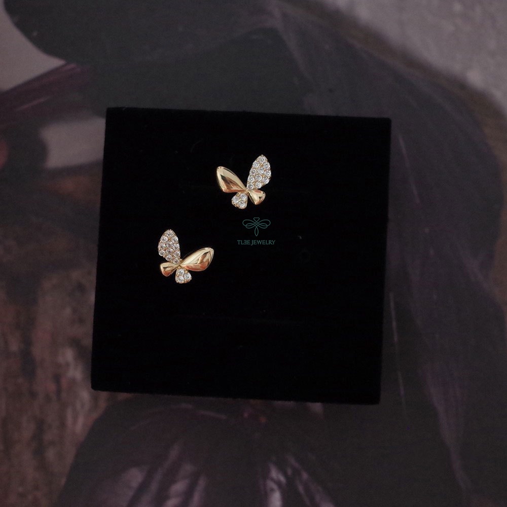 Khuyên tai bạc nữ TLEE cánh bướm nhỏ nạm đá xinh xắn TleeJewelry B0184