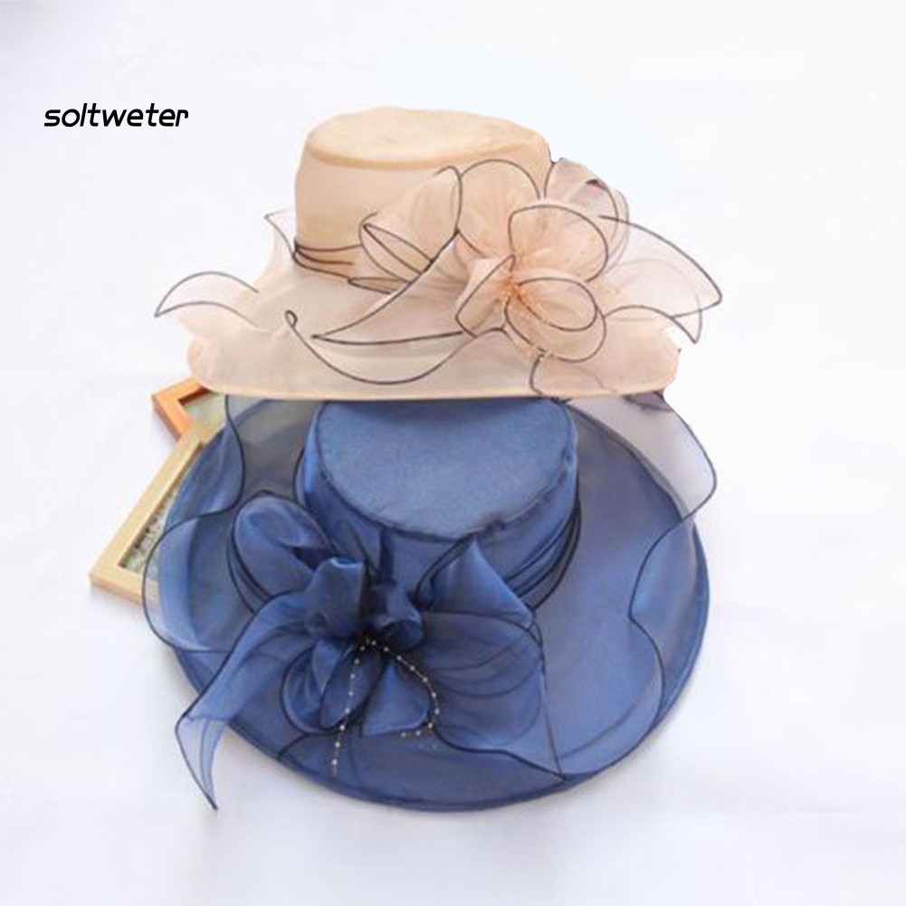 Mũ tròn vành đính hoa thời trang cho nữ