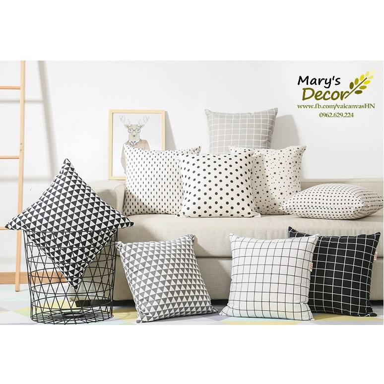 Gối tựa sofa Mary Decor - họa tiết Thông đen nền trắng G-D02