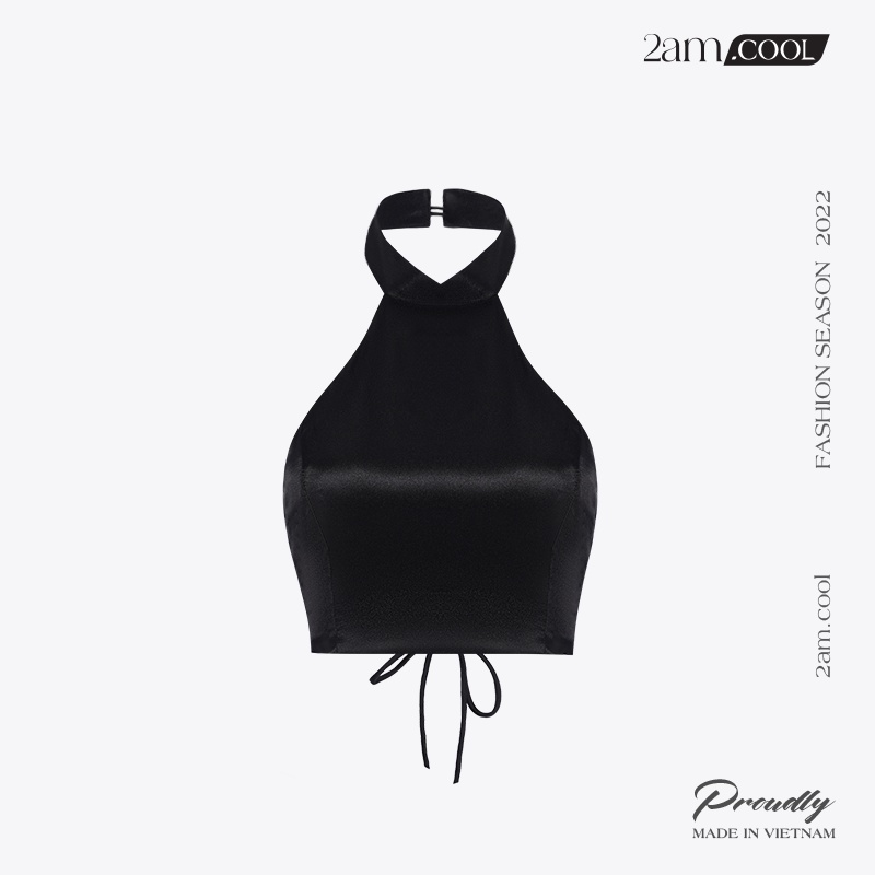 Áo Croptop Cổ Yếm Hở Lưng Chất Liệu Phi Lụa Bóng Mịn 2AM