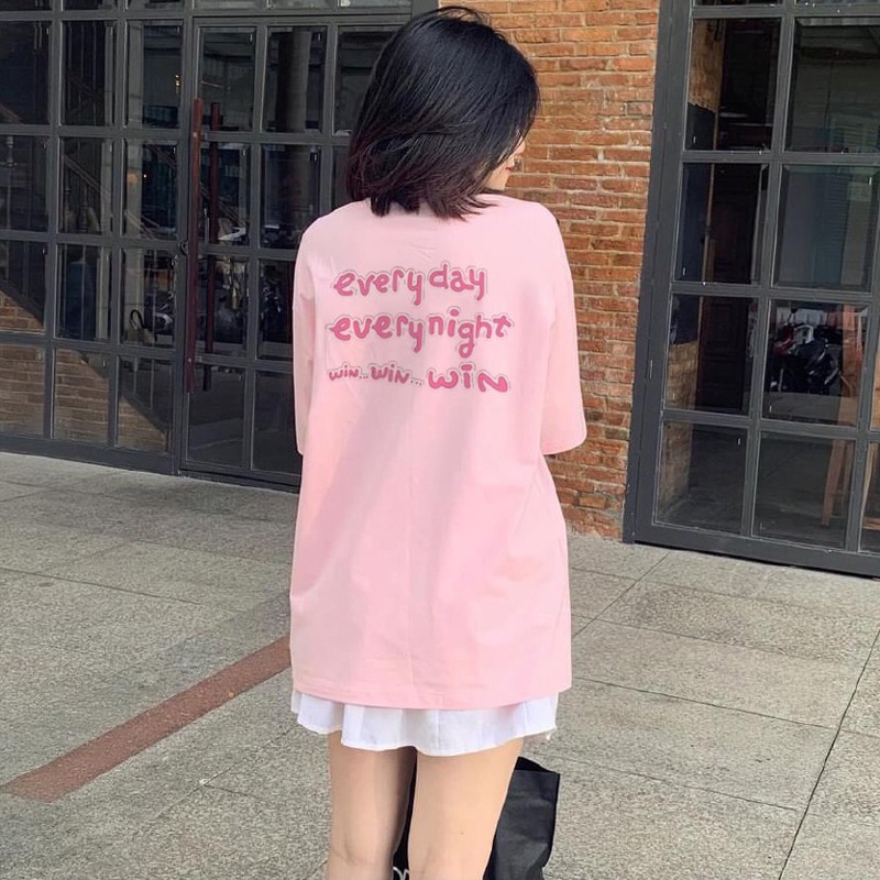 Áo Thun Nữ Tay Lỡ In Chữ WIN every day every night DLX