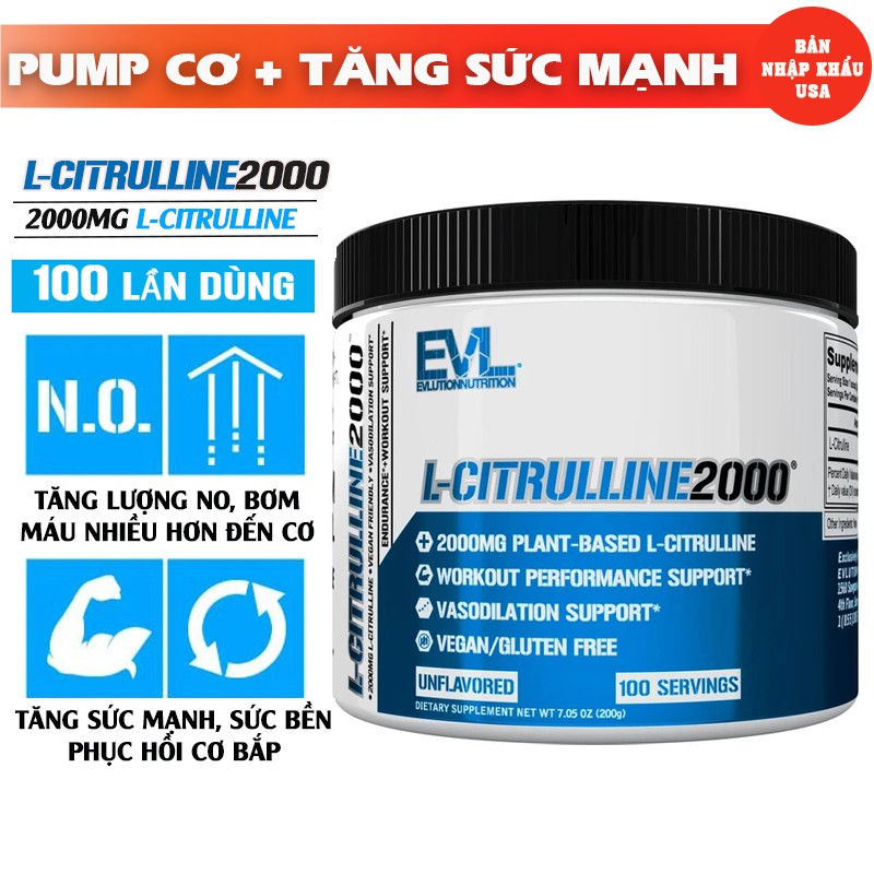 EVL L Citrulline hỗ trợ tăng sức mạnh và sức bền (100 Lần dùng)