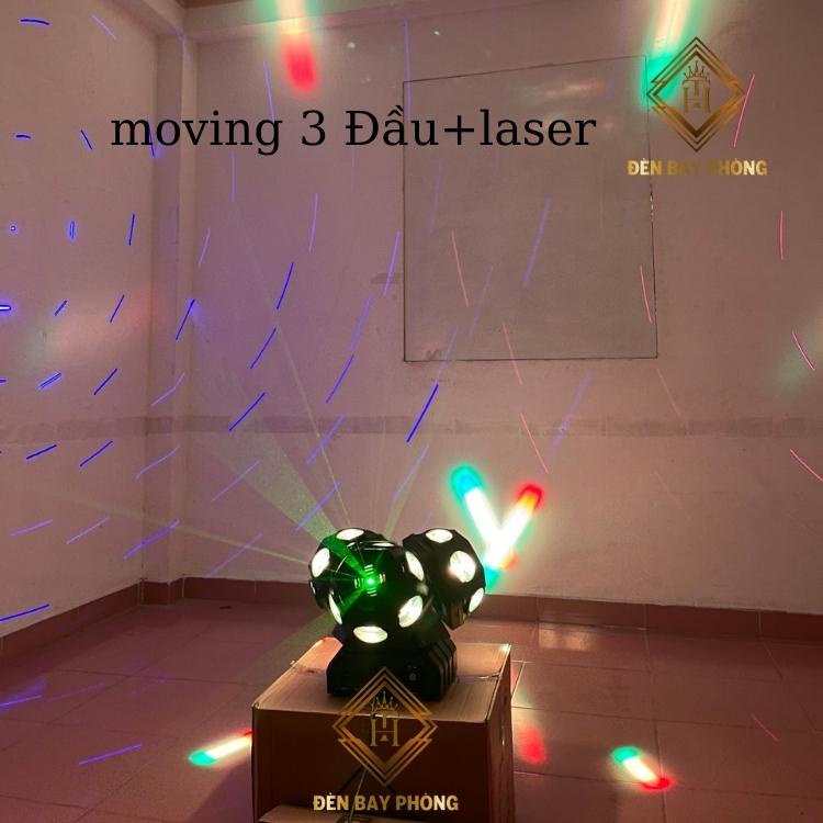 Đèn Laser Moving 3 Đầu Độc Lập 18 Mắt Led Có Laser Cảm Biến Âm Thanh Thích Hợp Cho Phòng Bay, Karaoke, Bar, Vũ Trường