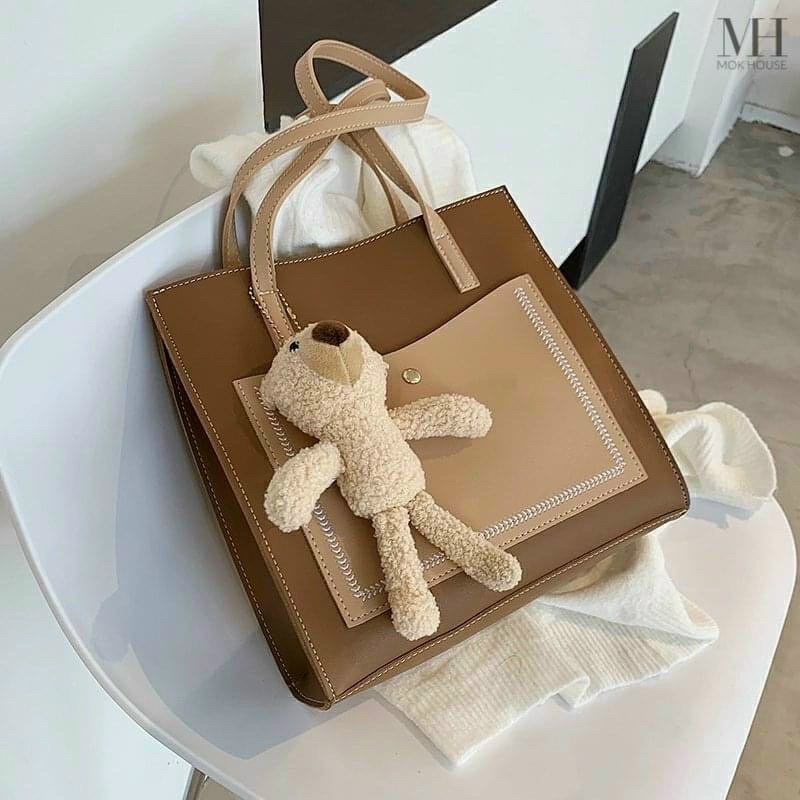 Túi Tote Kèm Gấu Dễ Thương, Túi Công Sở Nữ Phong Cách Hàn Quốc