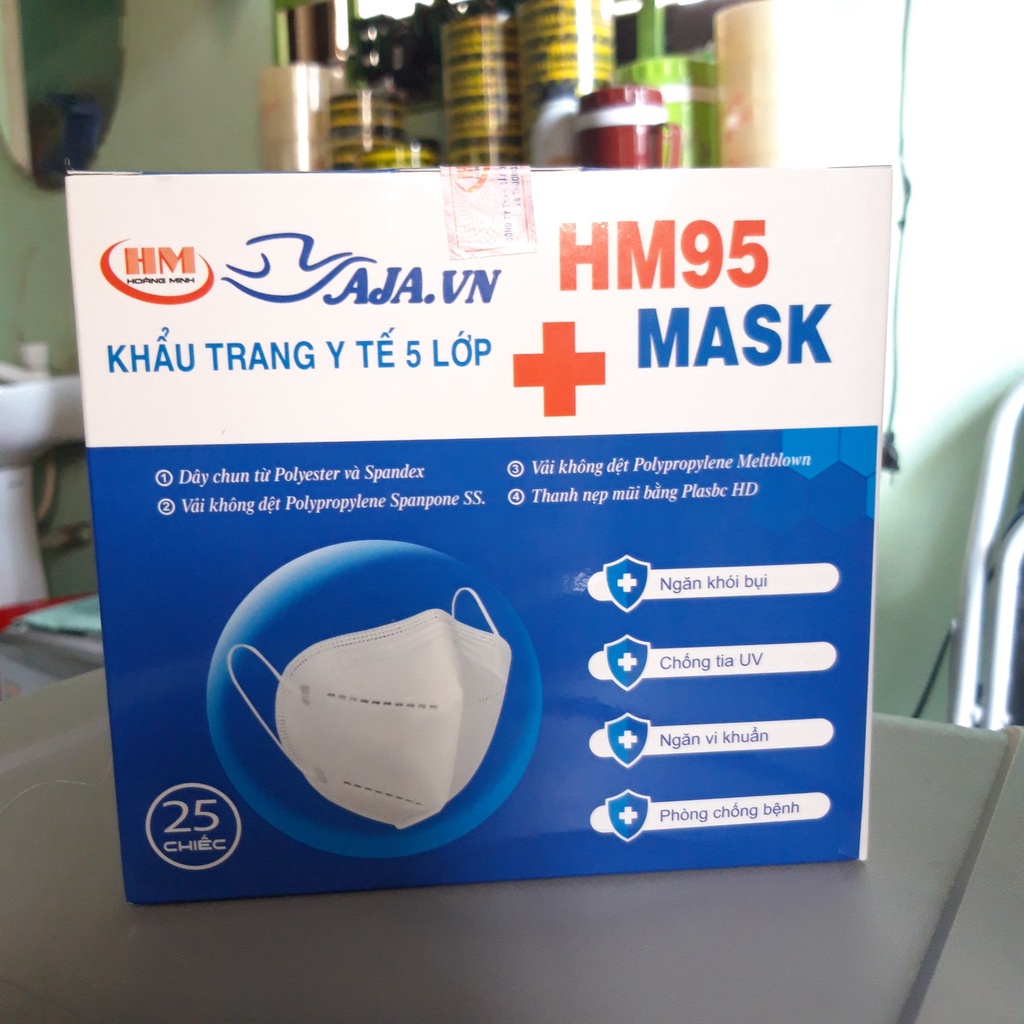 1 Hộp 25 Cái Khẩu Trang kn95 HM95 KHÔNG VAN Chính Hãng Hoàng Minh AJA.VN lọc bụi mịn PM2.5 kháng khuẩn tối ưu