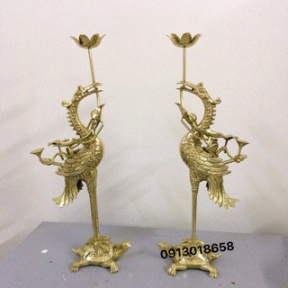 Đôi hạc thờ bằng đồng vàng nguyên chất cao 47cm
