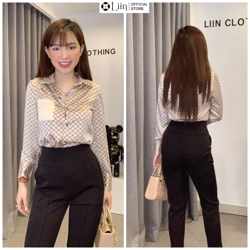 Áo sơ mi dài tay họa tiết mix túi màu be kiểu dáng trẻ trung, thời thượng Liin Clothing SM4044