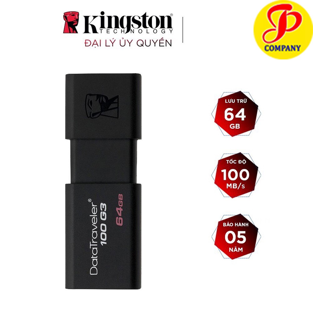 [Mã ELFLASH5 giảm 20K đơn 50K] USB 3.0 Kingston DT100G3 64GB Tốc độ upto 100MB/s - Hãng chính hãng FPT