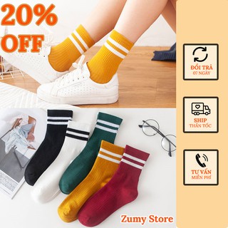 Set 5 đôi tất vớ cotton xinh kẻ sọc dễ thương phong cách hàn quốc, tất cổ cao zumy store