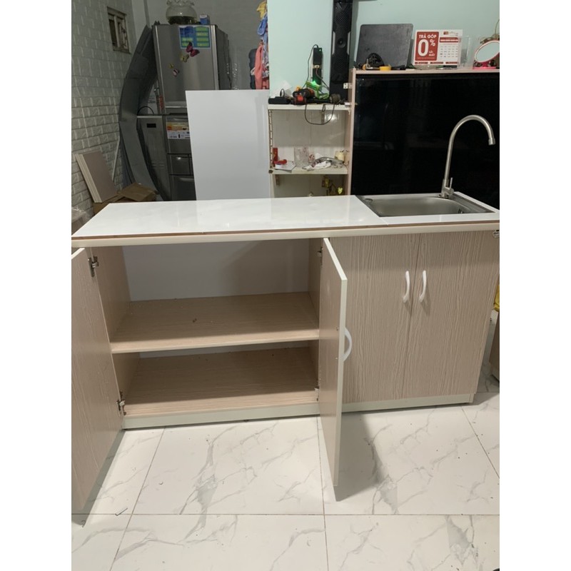 Tủ bếp nhựa đài loan có bồn và dán gạch 145x80(TPHCM) | BigBuy360 - bigbuy360.vn