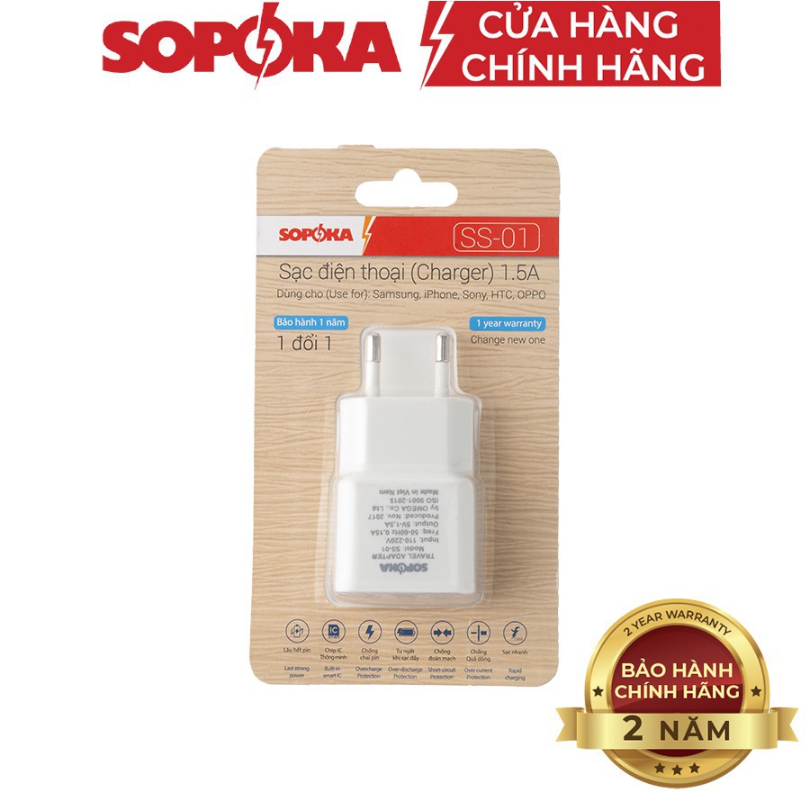 Cốc sạc Sopoka -Tự ngắt khi sạc đầy ,Chống chai pin - Chống quá dòng, đoản mạch