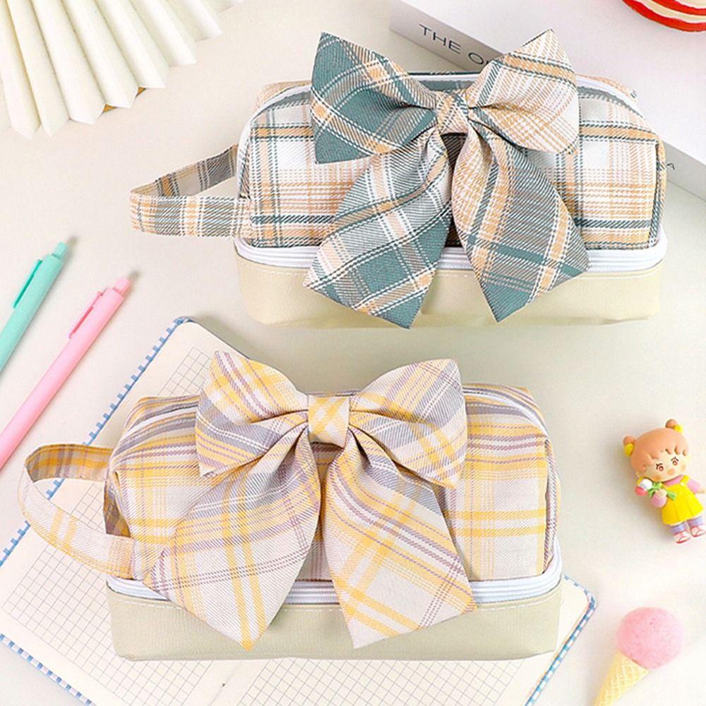 Bóp Viết Hai Lớp Có Khóa Kéo Họa Tiết Caro Dễ Thương Dành Cho Học Sinh