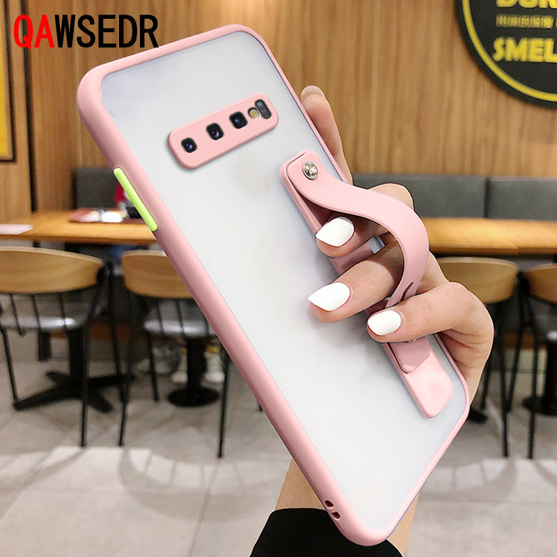 Ốp Điện Thoại Silicone Cứng Màu Nhám Có Quai Cầm Tay Kiêm Giá Đỡ Bảo Vệ Camera Cho Samsung S8 S9 S10 Plus