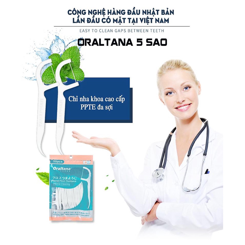 Tăm Chỉ Nha Khoa Oraltana Chất lượng Nhật Bản Túi 50 Cái Tiệt Trùng Chăm Sóc Răng Miệng