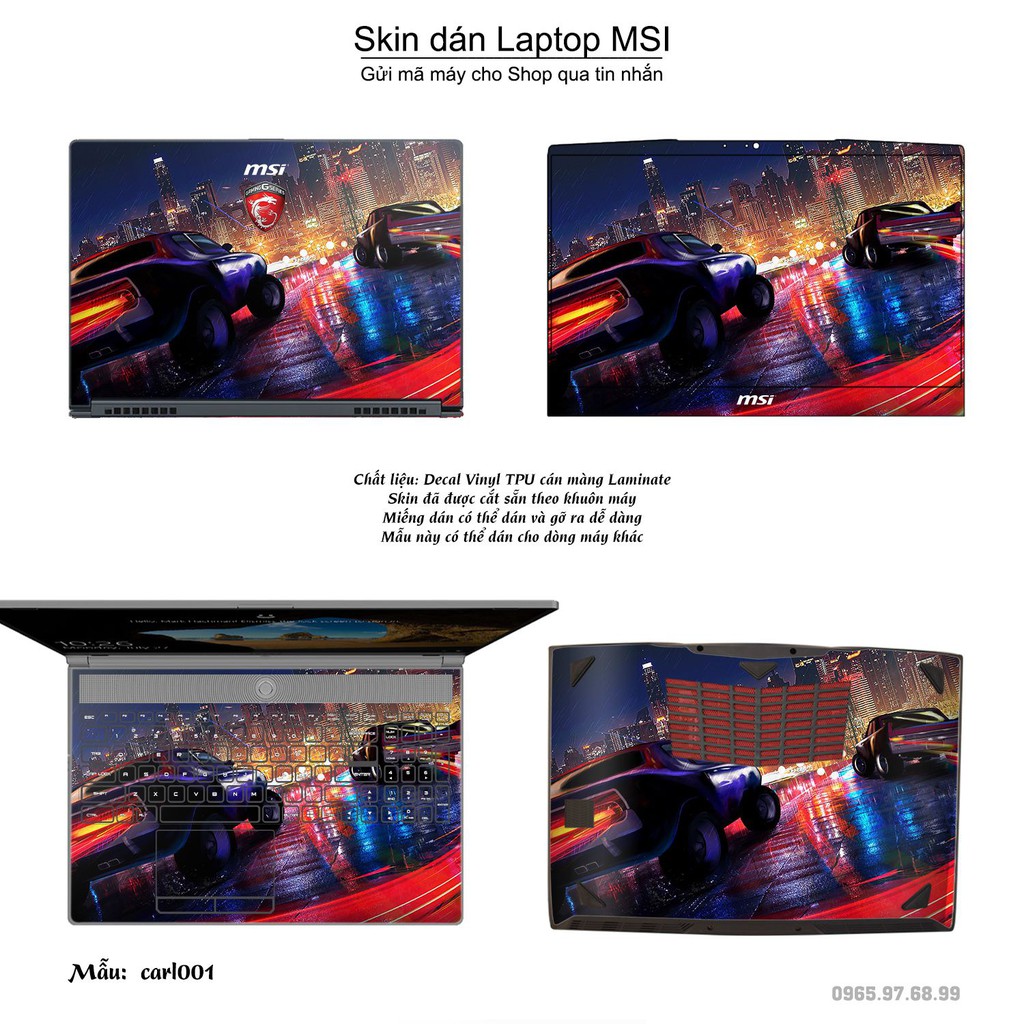 Skin dán Laptop MSI in hình xe hơi (inbox mã máy cho Shop)