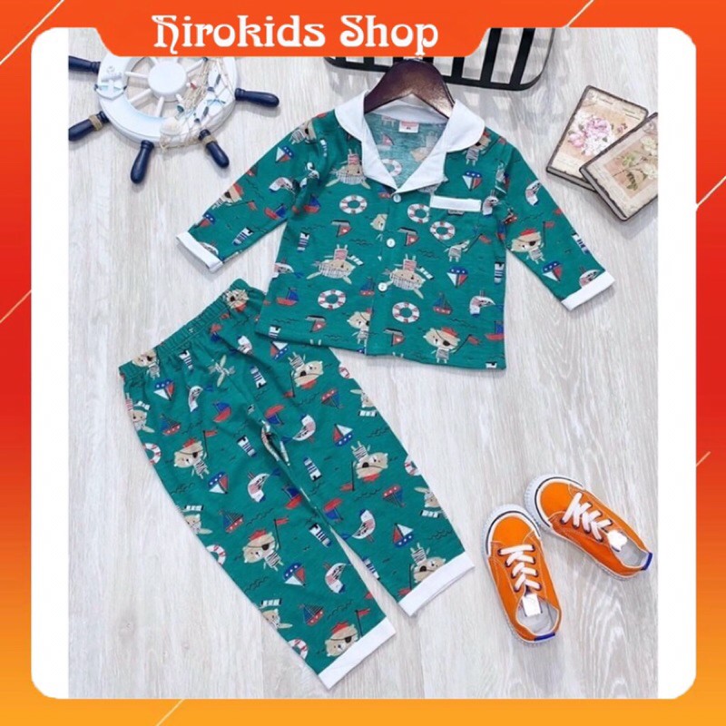 Bộ ngủ pijama bé trai thun cotton dài tay hoạt hình từ 12-28kg