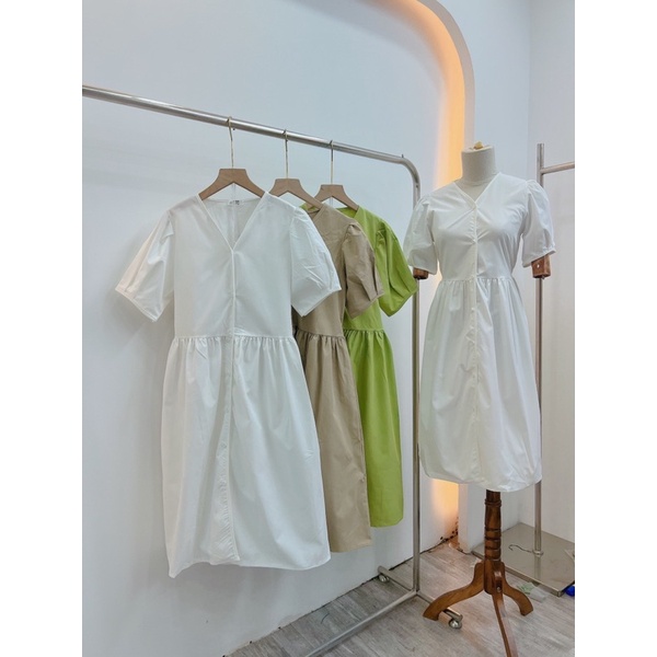 Váy babydoll bồng hàng loại 1, đầm cổ v tay bồng kèm ảnh thật | BigBuy360 - bigbuy360.vn