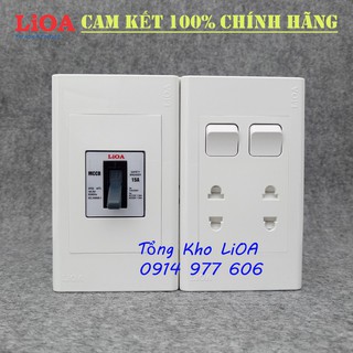 Combo ổ cắm điện đôi 2 chấu lắp nổi có cầu dao chống quá tải 15A + công tắc đèn