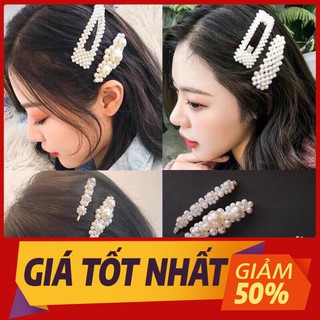 Bộ 4 kẹp tóc đính đá ngọc trai nhân tạo dễ thương xu hướng bánh bèo - kẹp tóc ngọc trai nhân tạo màu be quý phái