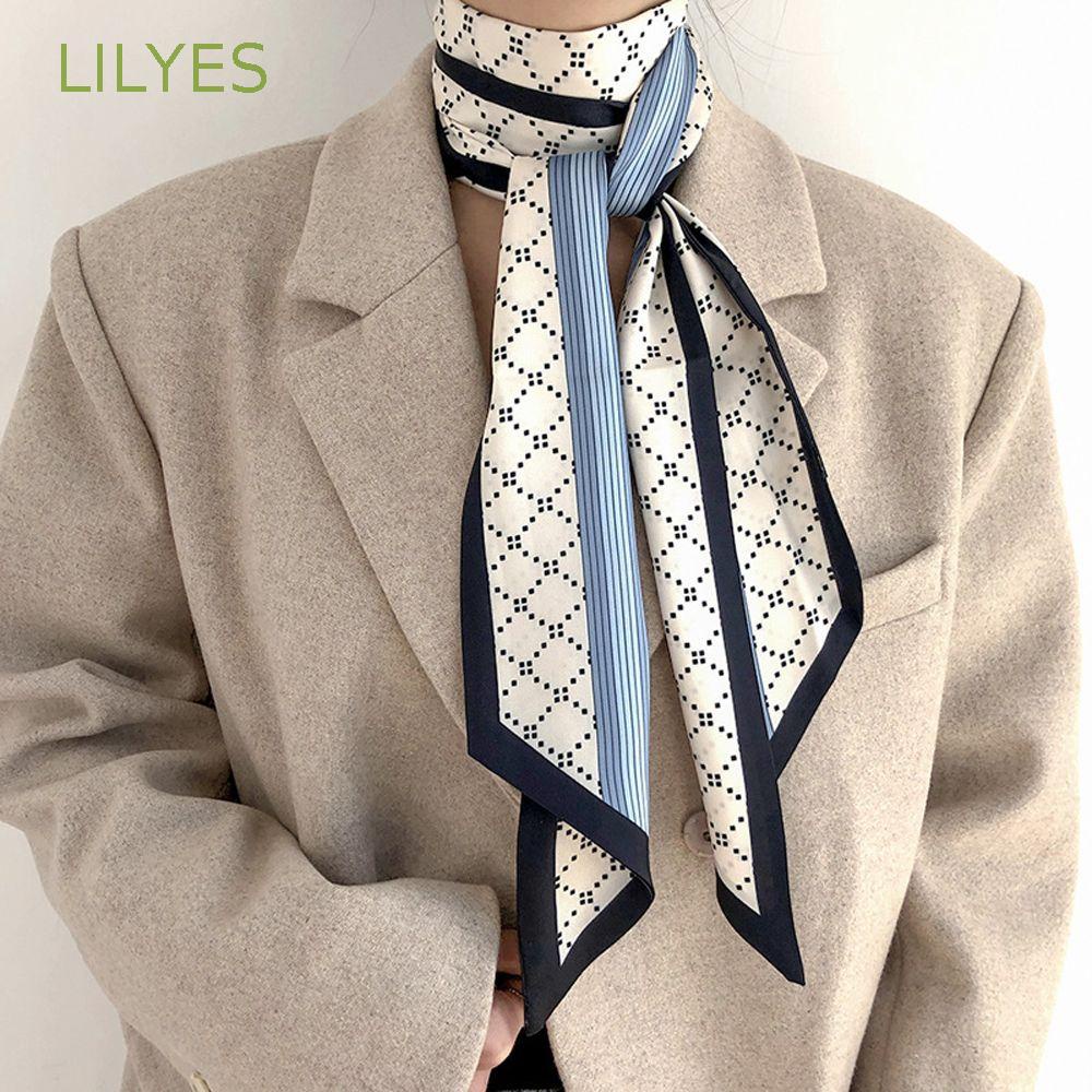 Lilyes Khăn Choàng Cổ Lụa Satin Dài Họa Tiết Tranh Sơn Dầu Cổ Điển Nhiều Màu Sắc Phong Cách Bohemian Cổ Điển Làm Quà Tặng Cho Nữ