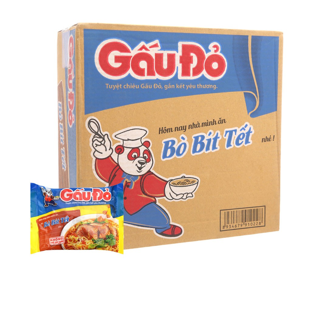 Mì Ăn Liền Gấu Đỏ Bò Bít Tết Thùng 30 Gói x 64g/gói