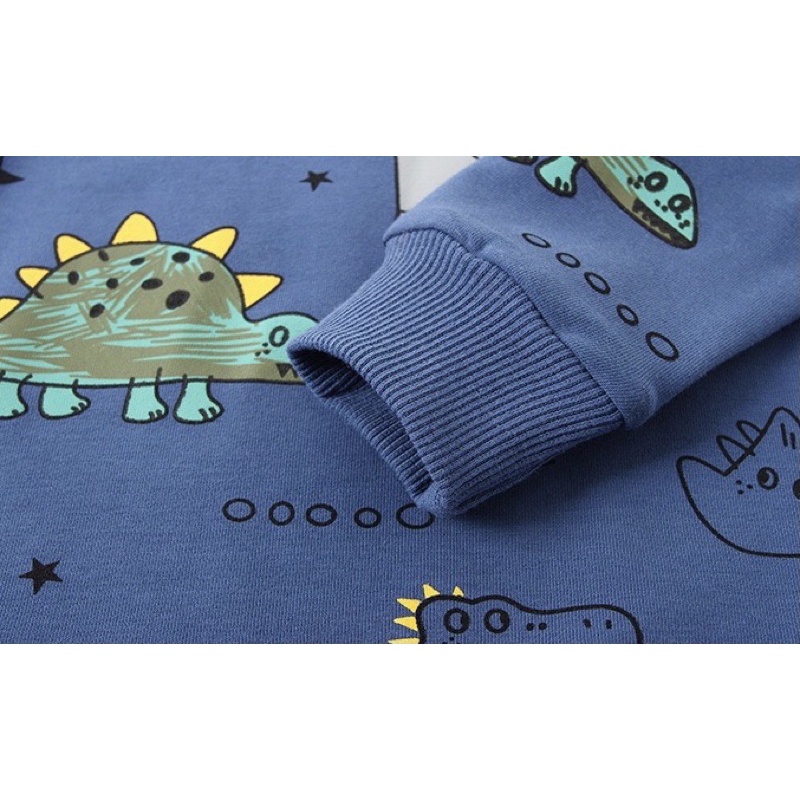 Bộ nỉ bé trai WELLKIDS bộ dài tay cho bé chất nỉ da cá hoạ tiết khủng long (tz0487)