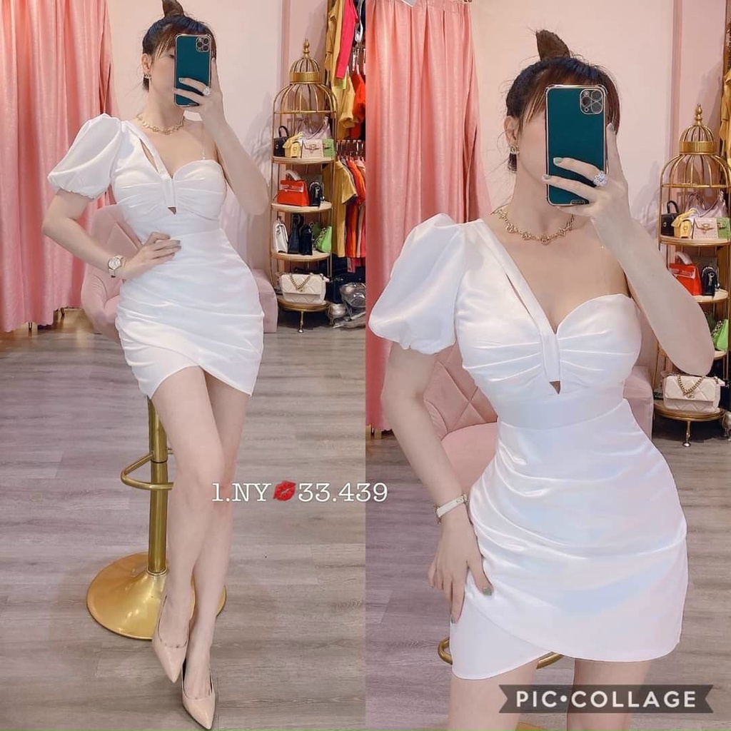 Đầm váy nữ lệch vai (có mút ngực) eo xếp ly from dáng ôm body sang chảnh thời trang nữ cho quý cô dự tiệc siêu xinh