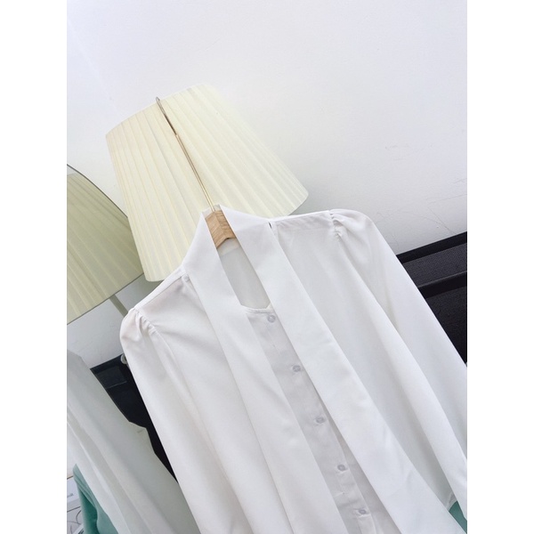 Set nữ set áo sơ mi trắng thắt nơ tay dài+ áo khoác vest xanh+ chân váy xếp ly dài lên dáng sang chảnh