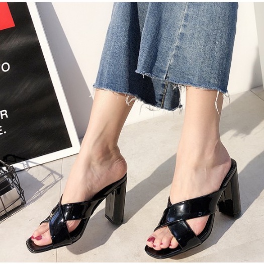 DÉP NỮ CAO GÓT NỮ DA BÓNG CAO 8P MÃ BBG14 SANG TRỌNG (TRẮNG VÀ ĐEN)