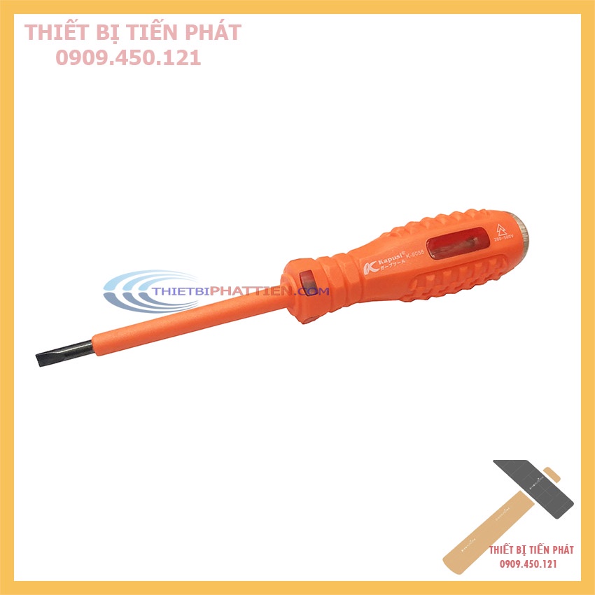 Bút Thử Điện Kapusi K-9086 Kiêm Tua Vít Dẹp Bọc Cách Điện Chống Vỡ Cam 200-500V