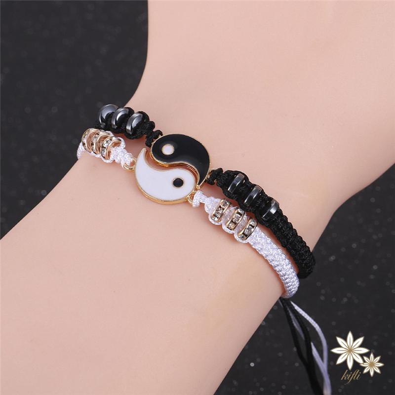 Vòng tay bằng hợp kim thiết kế mặt dây kết hợp âm dương thời trang cho cặp đôi